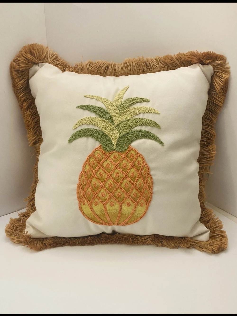 Pier 1 Imports Pineapple Embroidered Throw Pillow 16x16 EUC